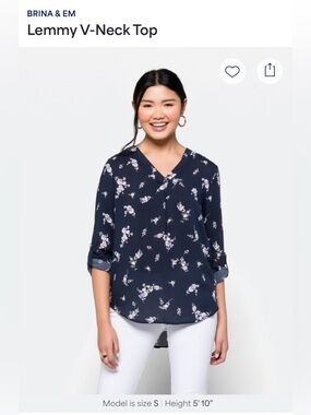 Women’s Floral Long-Sleeve Blouse - Navy Floral, Brina & Em, Size Xsmall